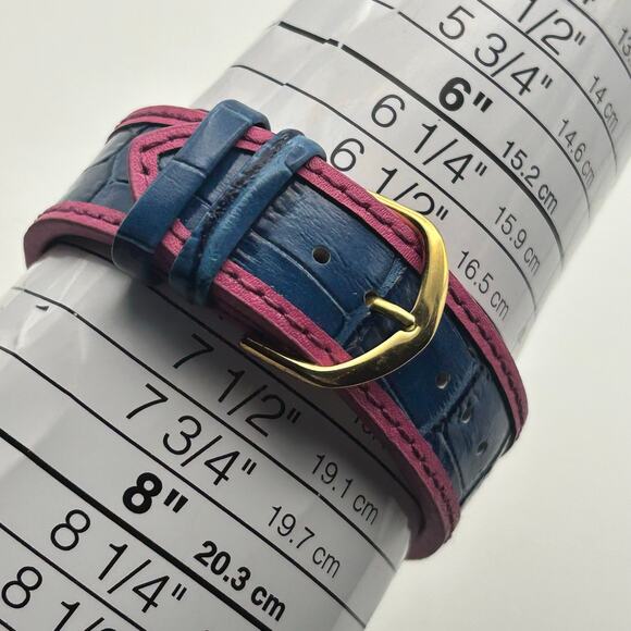 Adrienne Gold Blue Crystal Bezel Pink Blue Leather Working New Battery - Picture 8 of 8